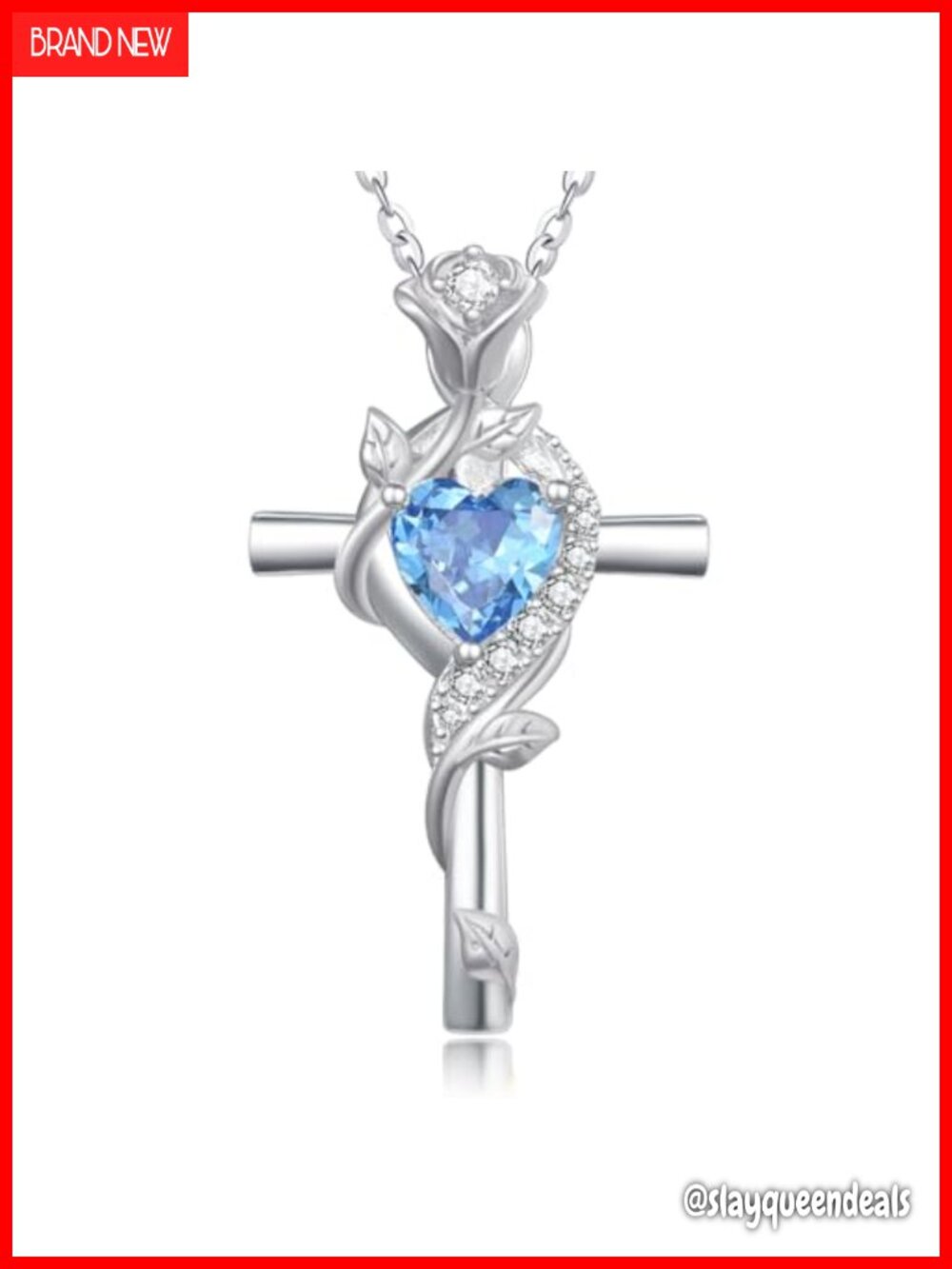 Rose Cross Birthstone Pendant Necklace 925 Sterling Silver